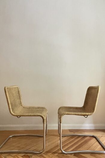 Pareja de Sillas Cantilever Ratán y Tubo de Acero - Imagen 2