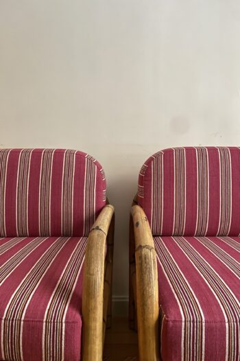 Pareja de Butacas Italianas de Bambú y Seda - Imagen 3