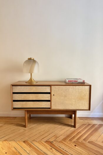 Parchment and walnut sideboard by J. Adnet