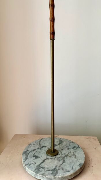 Lámpara de Pie de bambú y bronce con base de mármol, pantalla original. Italia 1950 - Imagen 4