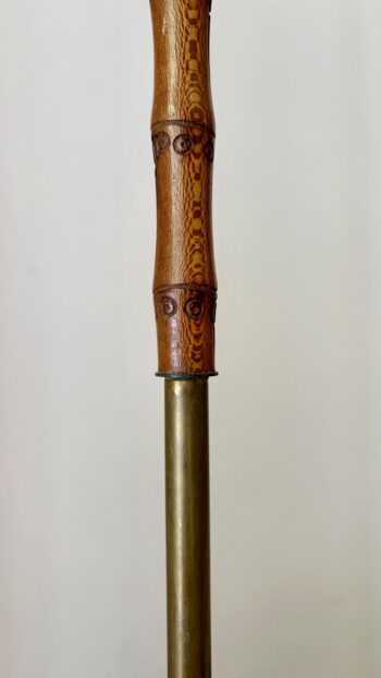 Lámpara de Pie de bambú y bronce con base de mármol, pantalla original. Italia 1950 - Imagen 5