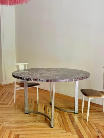 Mesa de mármol Rosso Levanto de Liguria con pie de acero Italia 1980 - Imagen 2